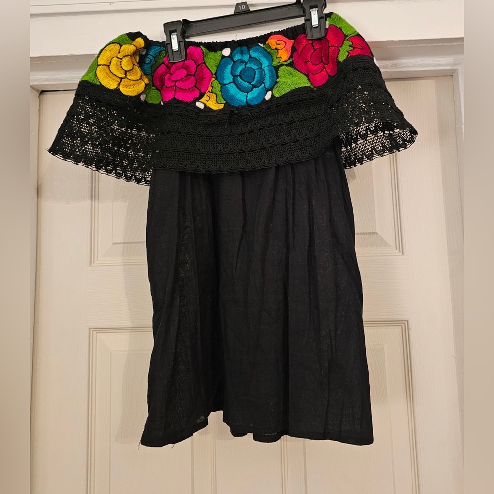 Black Off-The-Shoulder Embroidered Top
